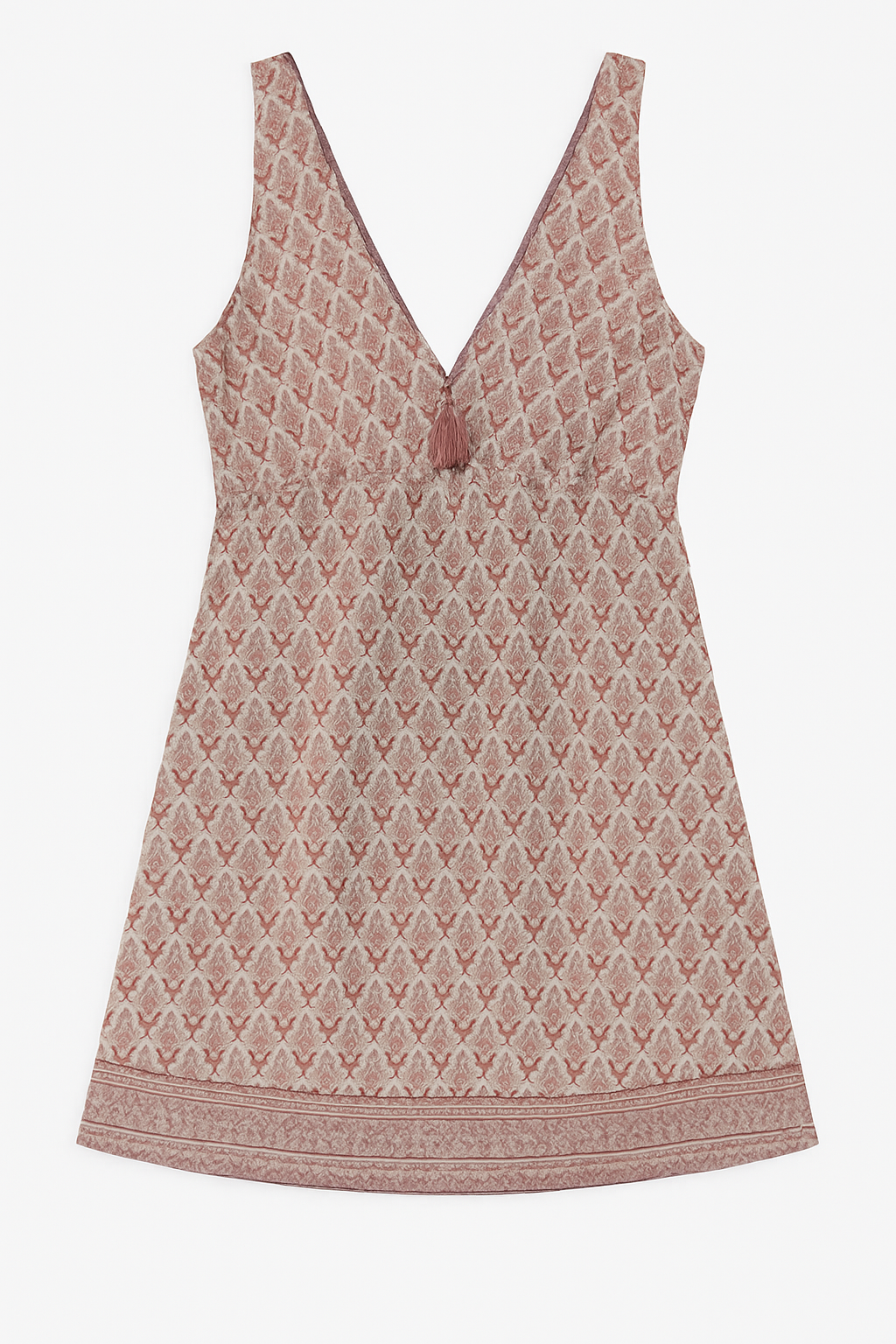 Boho Chic Sleeveless V-Neck Mini Dress – Earthy Leaf Print