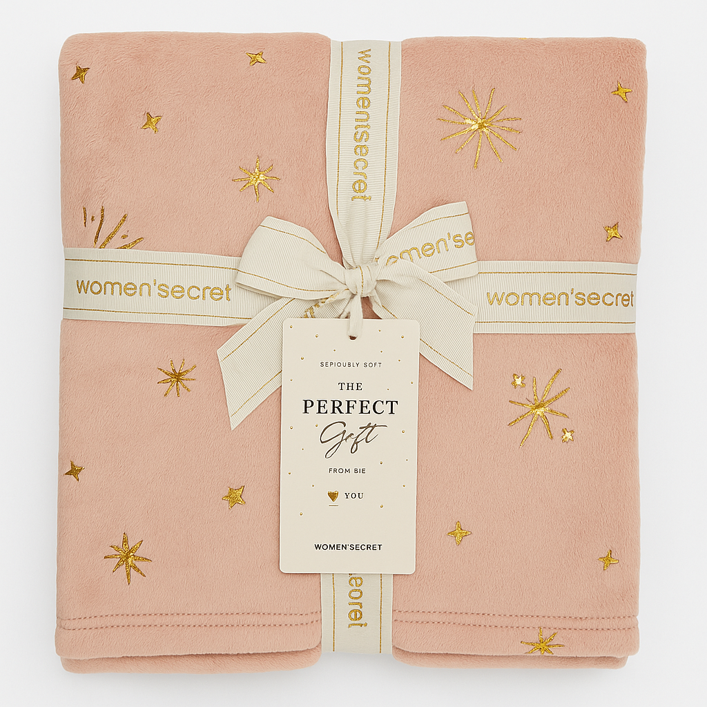 Women’s Secret Plush Pink Throw Blanket with Gold Embroidery – Gift Wrapped