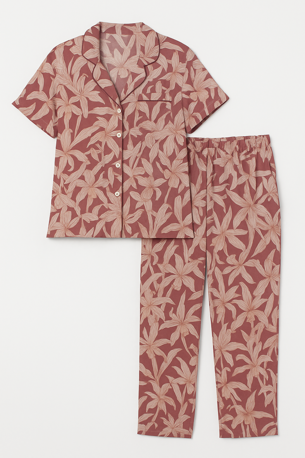 Women’s Secret Botanical Print Pajama Set – Short Sleeve Top & Full-Length Pants