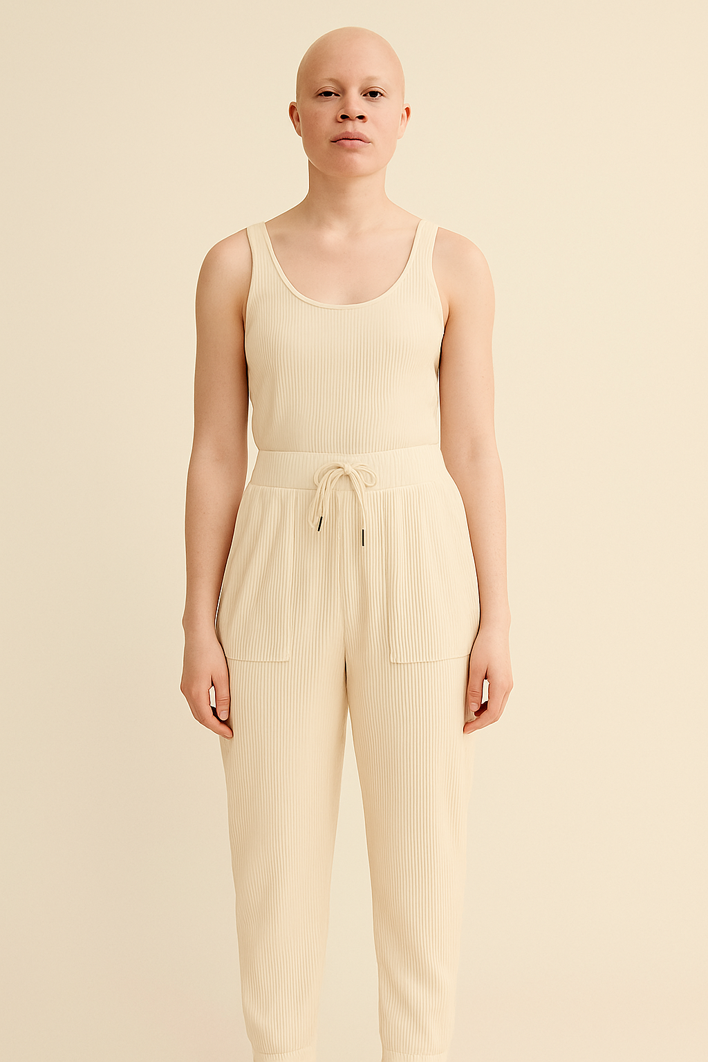 Women’s Secret Cream Ribbed Lounge Pants with Drawstring Waist