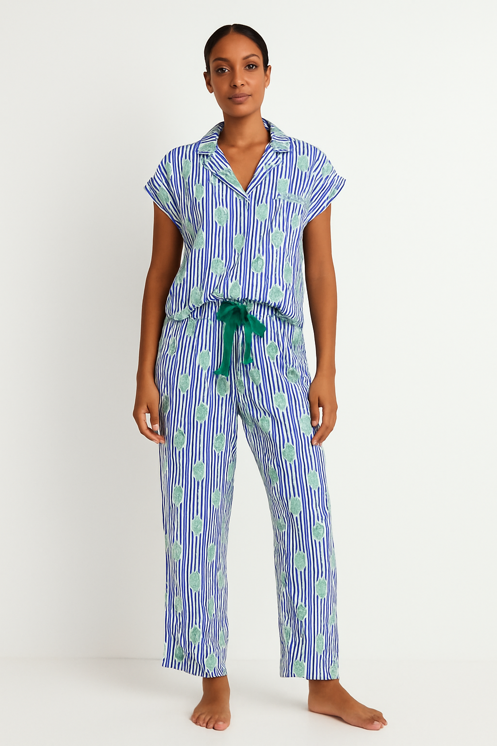 Women’s Secret Pineapple Print Pajama Set – Button-Up Top & Drawstring Pants