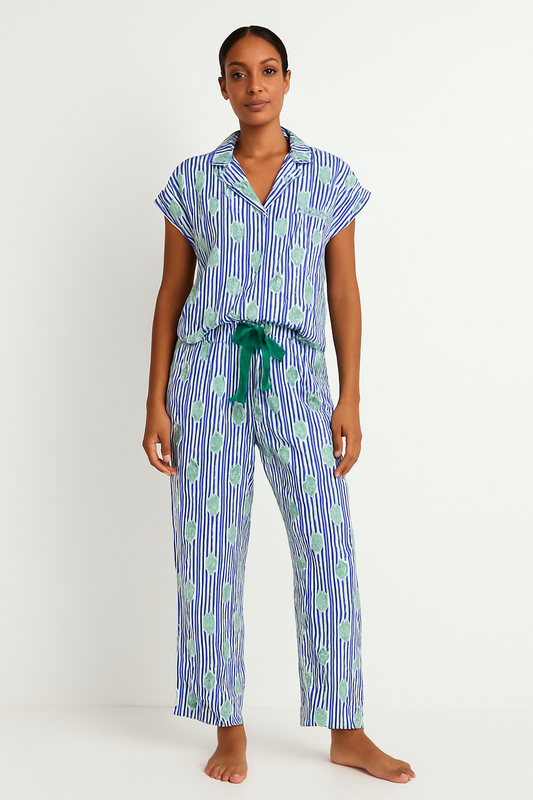 Women’s Secret Pineapple Print Pajama Set – Button-Up Top & Drawstring Pants