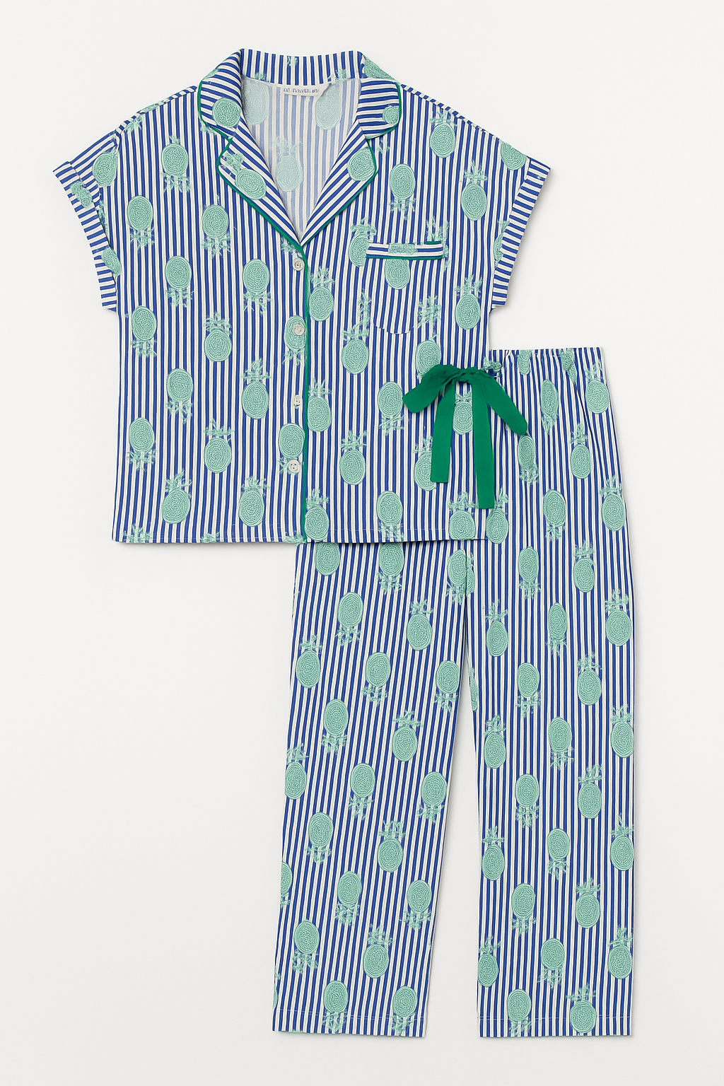 Women’s Secret Pineapple Print Pajama Set – Button-Up Top & Drawstring Pants