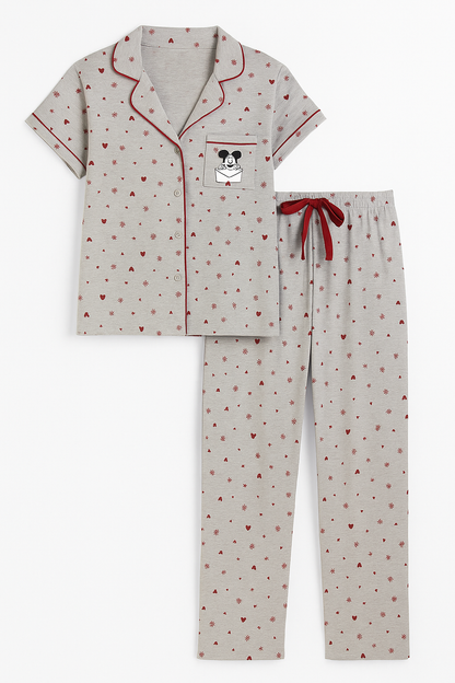 Women’s Secret Disney Mickey Mouse Pajama Set – Gray with Red Accents