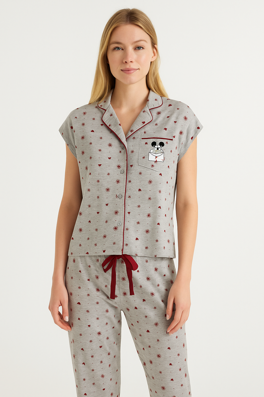 Women’s Secret Disney Mickey Mouse Pajama Set – Gray with Red Accents