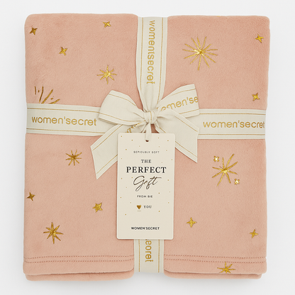 Women’s Secret Plush Pink Throw Blanket with Gold Embroidery – Gift Wrapped