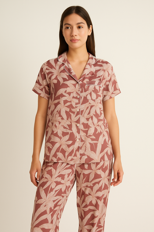 Women’s Secret Botanical Print Pajama Set – Short Sleeve Top & Full-Length Pants
