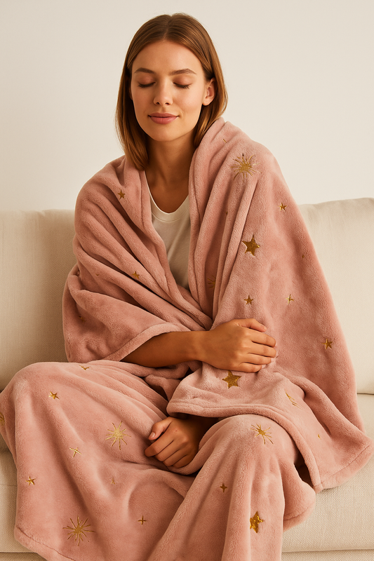 Women’s Secret Plush Pink Throw Blanket with Gold Embroidery – Gift Wrapped