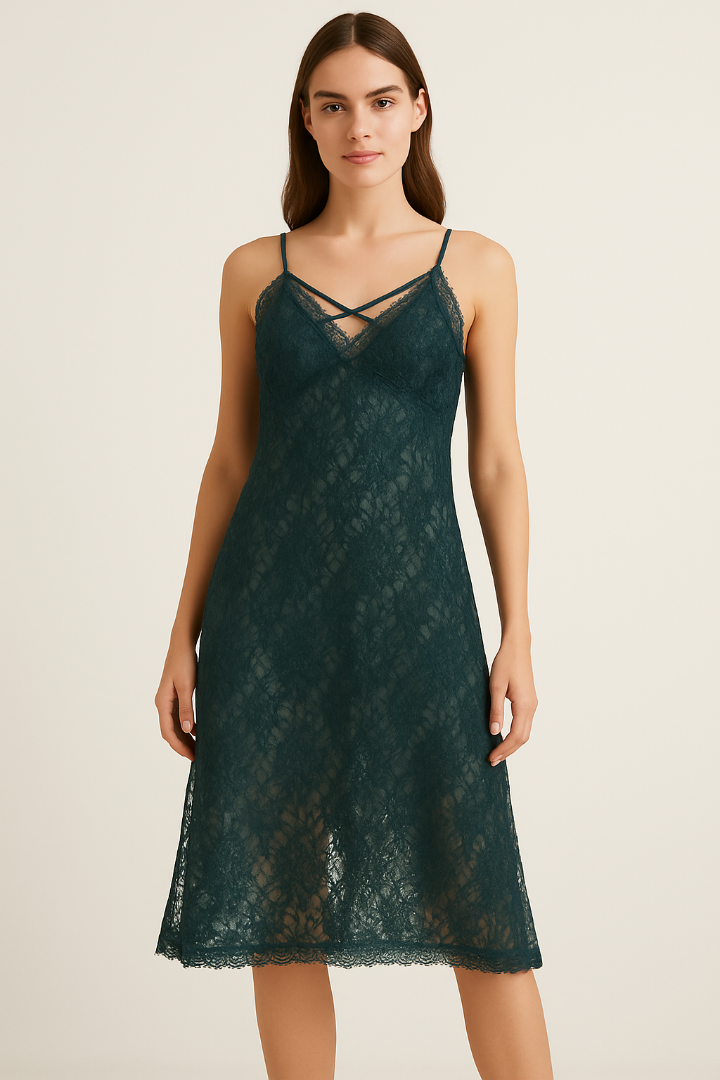 Women's Secret Dark Green Lace Nightgown - Elegant Sleepwear