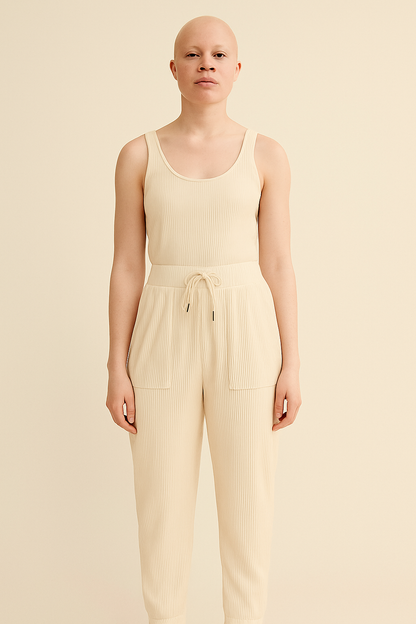 Women’s Secret Cream Ribbed Lounge Pants with Drawstring Waist