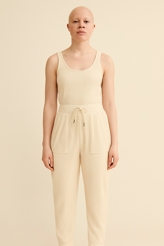 Women’s Secret Cream Ribbed Lounge Pants with Drawstring Waist