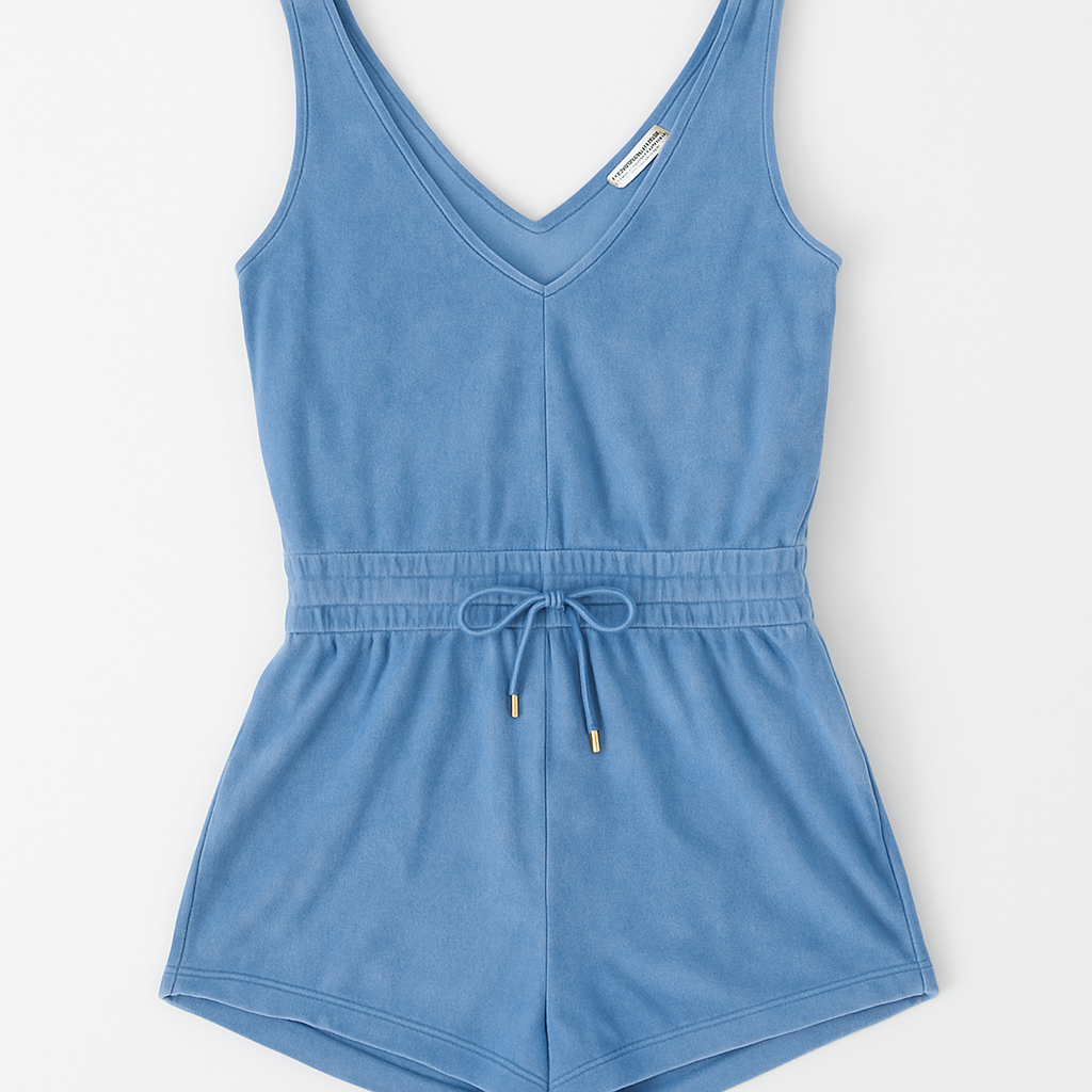Women’s Secret Light Blue Terry Cloth Romper with Drawstring Waist