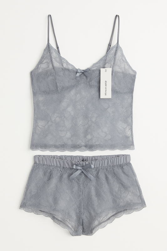 Women’s Secret Gray Lace Camisole & Shorts Lingerie Set